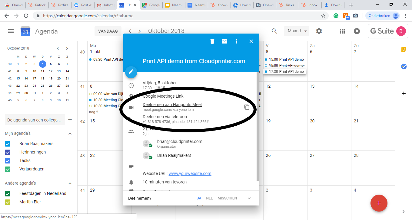 Online meeting scheduling screen