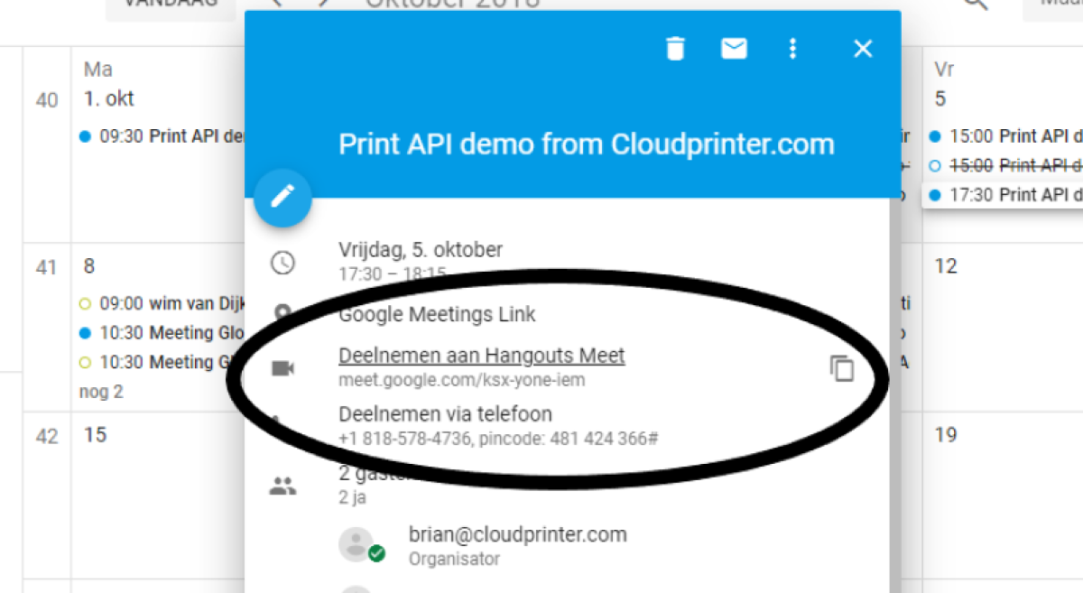 Meeting link in calendar entry